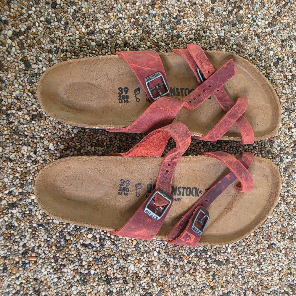 Birkenstock Mayari Oiled Leather Sandals Red Wine Womens 39 L8 M6